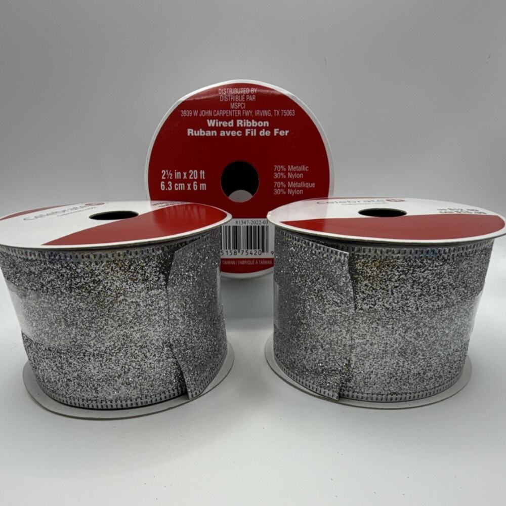 Celebrate It Wired Ribbon Silver Metallic Nylon 2.5in MPN 81347-2022-03